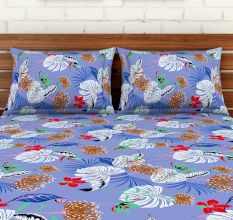 Blue Spaces 104 TC Cotton Double Bed Sheet with 2 Pillow Covers
