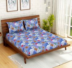 Blue Spaces 104 TC Cotton Double Bed Sheet with 2 Pillow Covers
