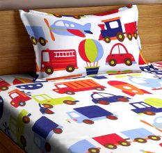 Multicolored Chic Home Kids 180 TC Cotton Single Bedsheet with One Pillow Cover