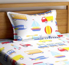 Multicolored Chic Home Kids Transport 180 TC Cotton Single Bedsheet with One Pillow Cover