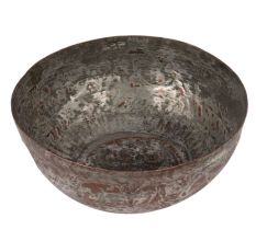 Handmade Patinated Brass Engraved  Footed Bowl