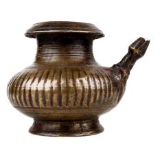 Handmade Brown Brass Water Pot with Spout for Daily Worship