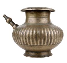 Handmade Brown Brass Pot With Spout Indian Holy Water Vessel