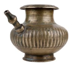 Handmade Brown Brass Pot With Spout Indian Holy Water Vessel