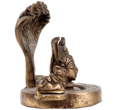 Handmade Blackened Brass Shiva Face On Shivling With Nandi Idol