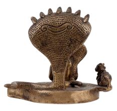 Handmade Blackened Brass Shiva Face On Shivling With Nandi Idol