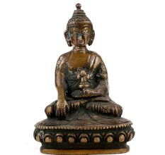 Handmade Black Coated Brass Lord BuddhaÂ Statue With Sacred Kalash