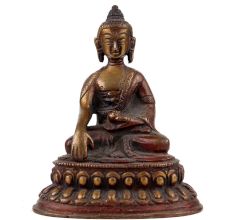 Handmade Red Brass Lord Buddha Earth Touching Statue