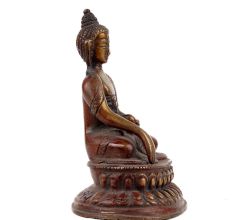 Handmade Red Brass Lord Buddha Earth Touching Statue
