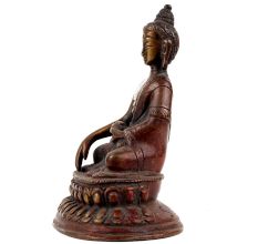 Handmade Red Brass Lord Buddha Earth Touching Statue