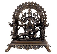 Handmade Black Brass Mahishasura Mardini Duga Family Idol