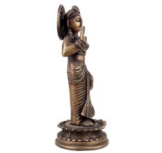 Handmade Brown Brass Indian Goddess Statue In Blessing Pose