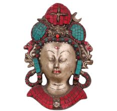 Handmade Multicolored Brass Lord Shiva Wall Hanging Mask With Stonework