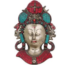 Handmade Multicolored Brass Lord Shiva Wall Hanging Mask With Stonework