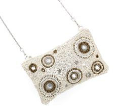 Golden Rings White  Glass Bead And Cotton Bridal Or Party Clutch