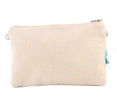 Blue Leaves On White Glass Beads And Cotton Clutch Bag