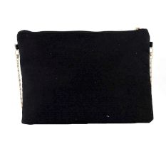 Black And White Ziptop Jacquard Cotton Clutch bag With Tassle