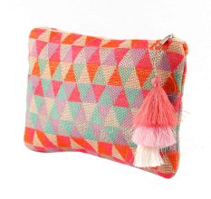 Multicolored Geometric Desisn Jaquard Lurex Zip Top Bag With Tassle