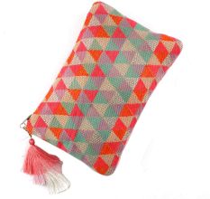 Multicolored Geometric Desisn Jaquard Lurex Zip Top Bag With Tassle