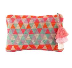 Multicolored Geometric Desisn Jaquard Lurex Zip Top Bag With Tassle