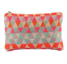 Multicolored Geometric Desisn Jaquard Lurex Zip Top Bag With Tassle