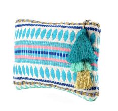 Hand Embroidered Blue ZipTop Jaquard Lurex Zip Top Clutch Bag