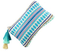 Hand Embroidered Blue ZipTop Jaquard Lurex Zip Top Clutch Bag