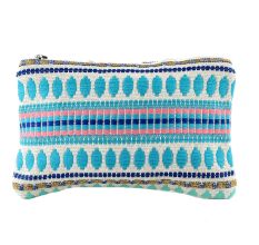 Hand Embroidered Blue ZipTop Jaquard Lurex Zip Top Clutch Bag