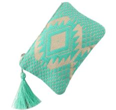 Green Embroidered ZipTop Lurex Zip Top Clutch Bag