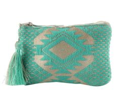 Green Embroidered ZipTop Lurex Zip Top Clutch Bag