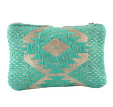 Green Embroidered ZipTop Lurex Zip Top Clutch Bag