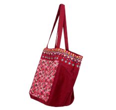 Burgundy Printed Large Cotton Totoe Bag