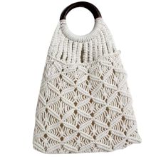 Hand Woven Cream Jute Tote Bag with Wooden Handle