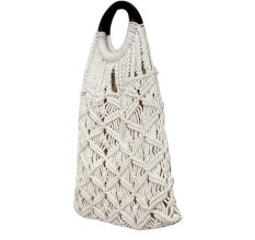 Hand Woven Cream Jute Tote Bag with Wooden Handle