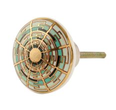 Emerald Hue Golden Pattern Ceramic Dresser Knobs