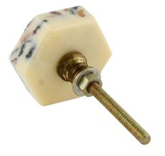 Cream Hexagon Terrazzo Marble Round Cabinet Knobs