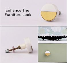 White and Golden Round Stone Dresser Knobs