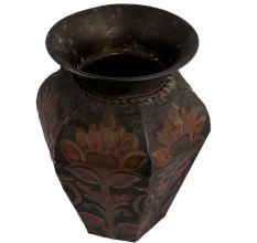 Brass Brown Floral Leafy Paterned Flower Vase
