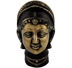 Handmade Black Brass Indian Gangaur or Gauri Goddess Face Statue