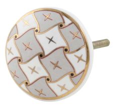 Grey and White Golden Checkerboard Cabinet Knobs