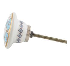 Sky Blue and White Golden Checkerboard Cabinet Knob