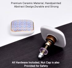 Blue Border Design Square Ceramic Cabinet Knob