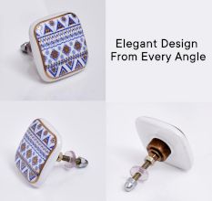 Blue Border Design Square Ceramic Cabinet Knob