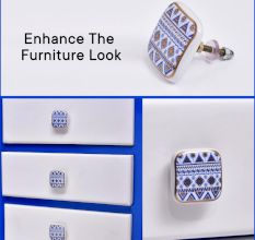 Blue Border Design Square Ceramic Cabinet Knob