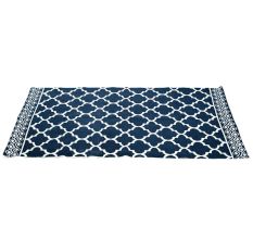 Blue Double Twisted Cotton Diamond Printed And Solid Rug