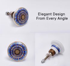 Blue Sapphire Hue Golden Pattern Ceramic Dresser Knobs