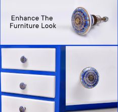 Blue Sapphire Hue Golden Pattern Ceramic Dresser Knobs