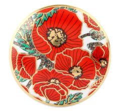 Red Poppy Flower Golden Ceramic Cabinet Knobs