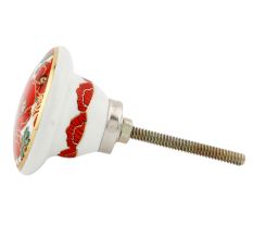 Red Poppy Flower Golden Ceramic Cabinet Knobs