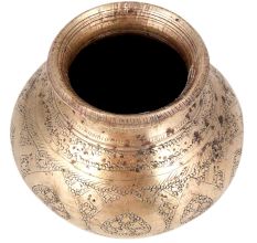 Brass Golden Pooja Lota Kalash Swastik Hand Engraved Design